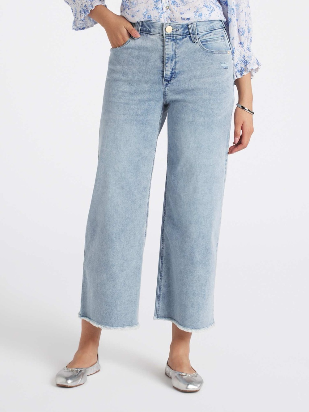 NWT Stitch Fix X Democracy Ab Solution Skyrise Wide Leg Jean Light Wash Raw Hem